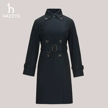 Hazzys哈吉斯宽松双排扣中长款秋季风衣女士通勤时尚气质风衣外套商品大图