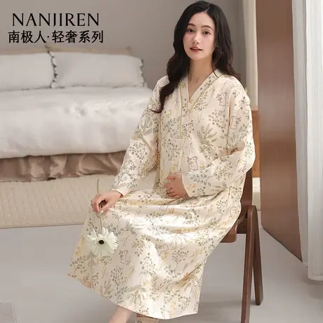 南极人月子服纯棉全棉吸汗89十月秋冬大码200斤夏孕妇睡衣待产裙商品大图