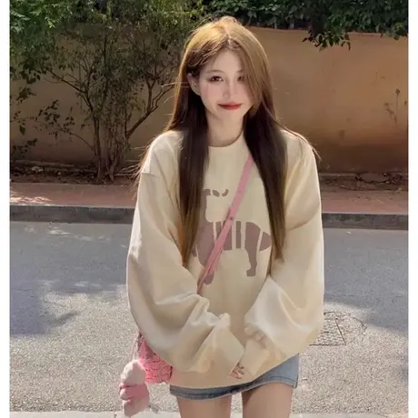 卫衣女2023秋季新款宽松显瘦百搭洋气减龄薄款圆领上衣外套潮ins商品大图