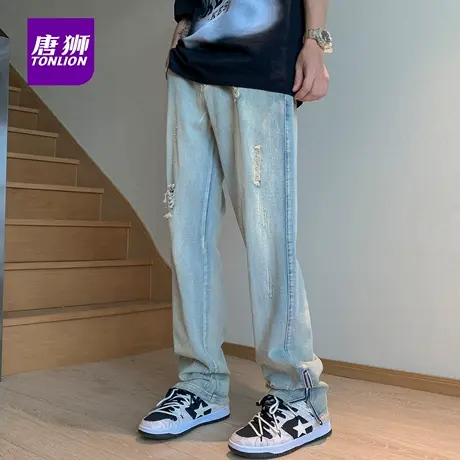 唐狮秋季牛仔裤男宽松直筒阔腿潮牌痞帅休闲裤子高街长裤AX商品大图