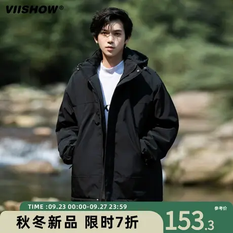 VIISHOW日系保暖外套工装2023秋冬新款男生宽松户外休闲连帽棉服商品大图