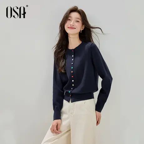 OSA欧莎多巴胺彩虹扣针织衫女2025秋冬新款软糯长袖套头毛衫上衣商品大图