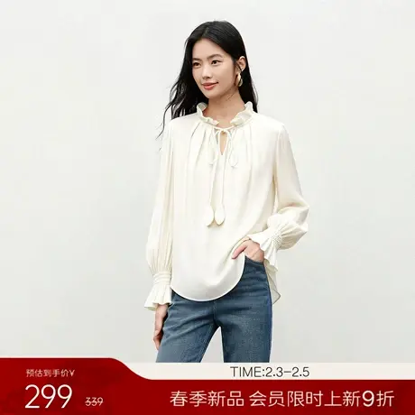 【2.3新品会员9折】衣香丽影白色木耳边立领衬衫女春装法式上衣商品大图