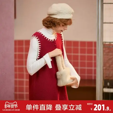 唐狮2026秋冬季连衣裙女背心毛织裙红色新年氛围感穿搭宽松设计感图片