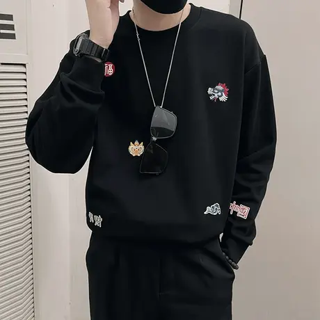 圆领卫衣男秋季潮流韩版趣味卡通高级感ins小众休闲打底长袖上衣商品大图