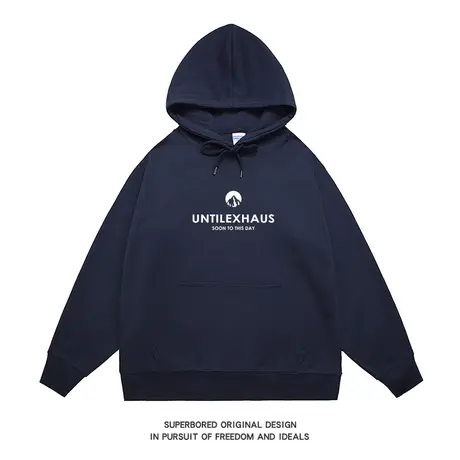 美式休闲潮牌简约字母印花连帽卫衣男春秋季小众设计感宽松帽衫商品大图