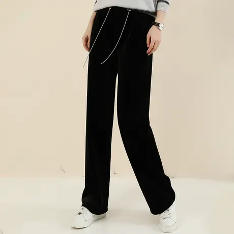 新品8.5折】高腰显瘦加绒休闲裤女垂感宽松百搭黑色阔腿裤图片