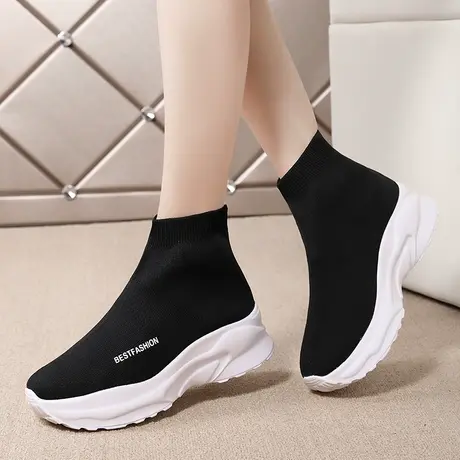 袜子鞋女睿登2023网红女鞋新款高帮弹力潮鞋秋冬运动短筒靴子图片