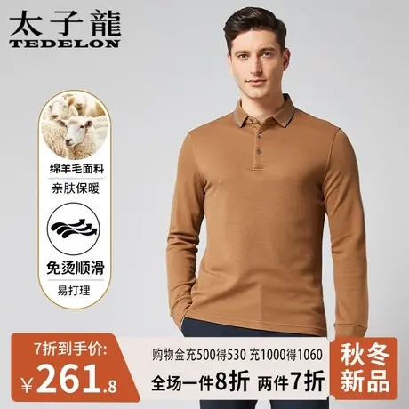 太子龙羊毛polo衫男2023年秋季新款翻领长袖T恤休闲商务针织衫男商品大图
