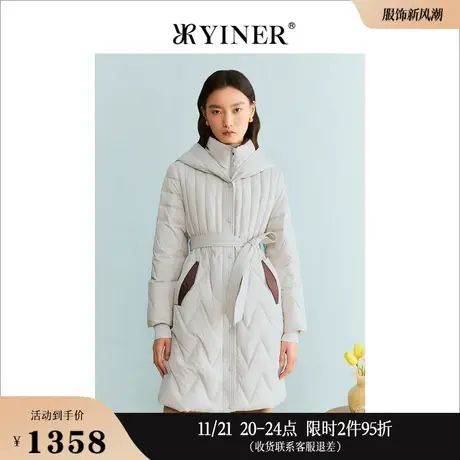 YINER音儿线上专选女装2023冬季长款连帽设计感保暖羽绒服商品大图