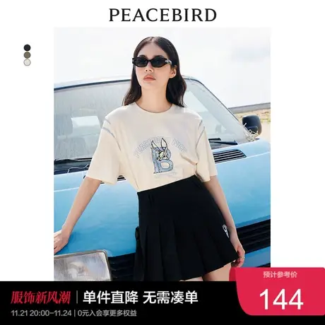 太平鸟美式复古兔子logoT恤女短袖撞色夏简约宽松圆领上衣潮奥莱商品大图