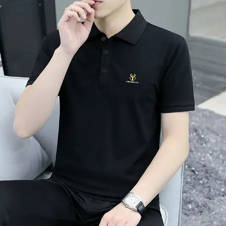 冰丝短袖t恤男休闲翻领2022夏季新款男士polo衫薄款潮流体恤上衣图片