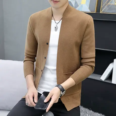 韩版纯色针织开衫男士春秋季简约休闲毛衣外套短款帅气披风潮男装商品大图