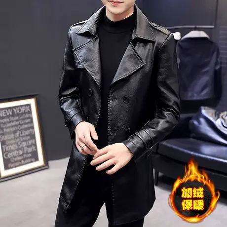 男士中长款个性皮衣秋冬季潮牌机车皮夹克外套帅气翻领皮大衣风衣图片