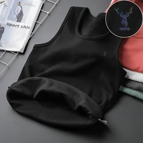 黑色背心男秋冬季内穿加绒加厚无袖t恤健身运动坎肩保暖打底马甲图片