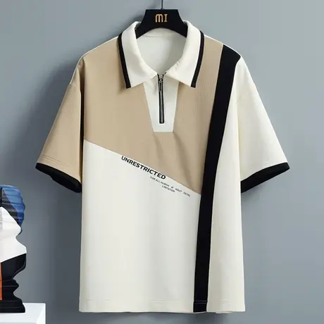 半拉链polo衫男短袖夏季冰丝速干翻领t恤男潮牌撞色青少年体恤衫商品大图
