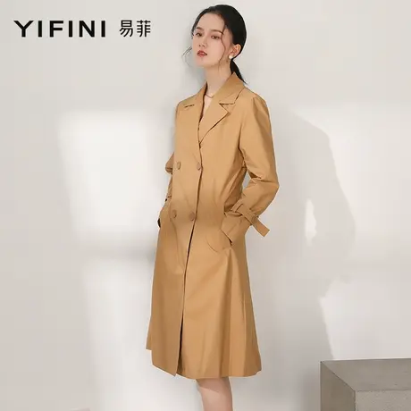 Yifini/易菲风衣女中长款21新款秋女士英伦风小个子大衣外套薄款商品大图