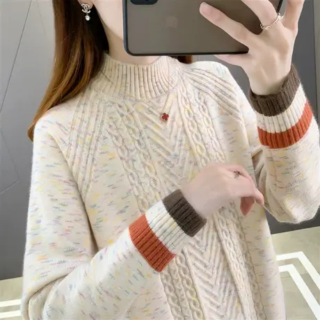 女士半高领毛衣女内搭加厚2022新款外穿洋气打底衫女秋冬百搭显瘦商品大图