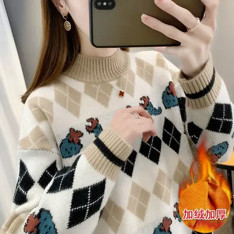 今年爆款女士加绒加厚毛衣女冬2024新款宽松半高领打底衫洋气内搭商品大图