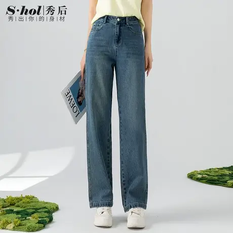 高品质100%纯棉牛仔裤女阔腿裤高腰显瘦宽松直筒长裤2023春夏新款商品大图