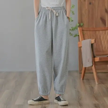 dza 高腰显瘦灰色运动裤子女士春秋新款长裤休闲卫裤直筒宽松女裤图片