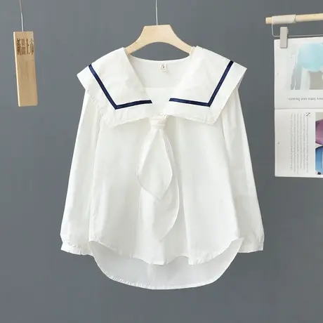 2024春季新款海军领白色长袖衬衫女日系软妹学院风衬衣上衣娃娃衫图片