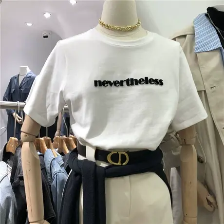 网红ins超火短袖t恤女夏装2021新款韩版潮百搭字母宽松打底衫上衣图片