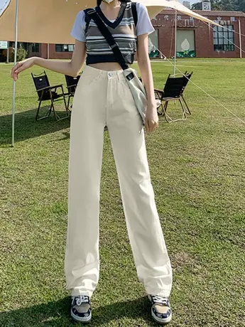 清仓捡漏外贸休闲复古高腰裤拖地裤女新款春夏宽松阔腿牛仔裤图片