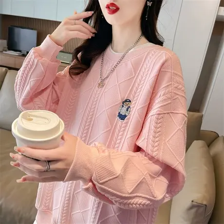 华夫格提花卫衣女春秋季韩版宽松早春薄款小个子假两件上衣服外套图片