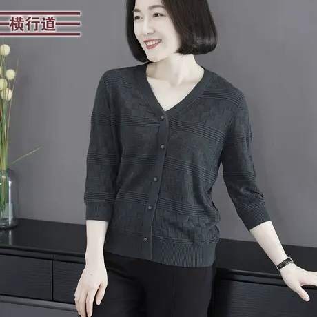纯色简约V领提花宽松针织开衫中袖女装大码2024春季新款外穿上衣商品大图