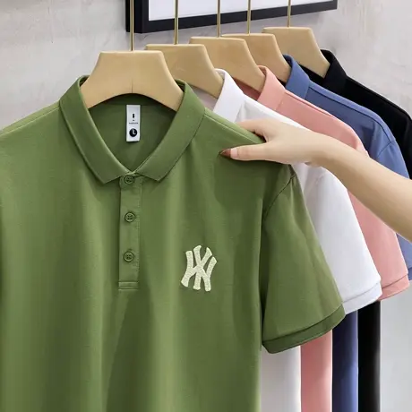 男装夏季新款珠地棉polo衫男短袖翻领美式休闲刺绣带领半袖t恤男图片