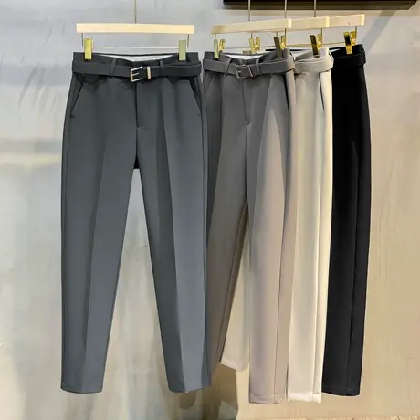 男士休闲裤春秋款商务正装长裤子直筒修身垂感西裤男九分韩版潮流图片