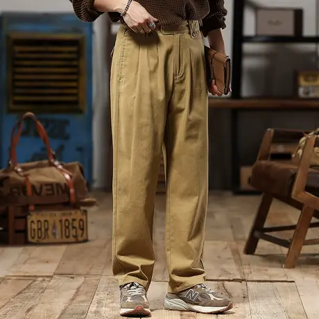 时尚百搭工装裤高密人字斜纹精梳棉潮舒适多口袋宽松直筒工装裤商品大图