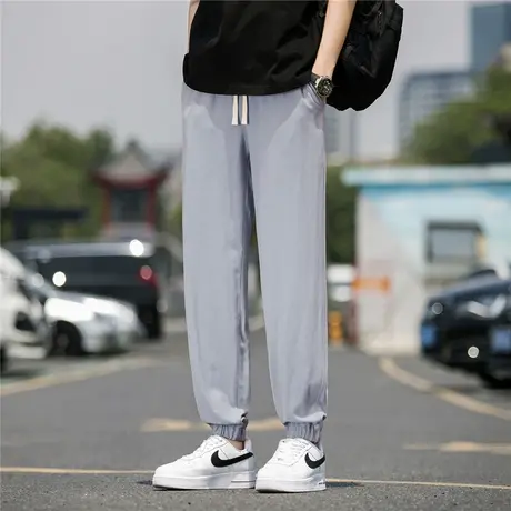 裤子夏季男宽松纯棉运动裤潮牌百搭男士休闲裤男款亚麻九分裤卫裤商品大图