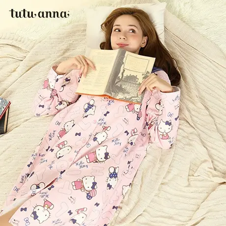 tutuanna家居服睡衣春秋女 IP联名款hellokitty满印 长袖睡裙女商品大图