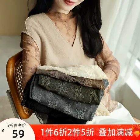 宝诗黎半高领镂空蕾丝打底衫2023春季新款内搭衬衣洋气宽松上衣女图片