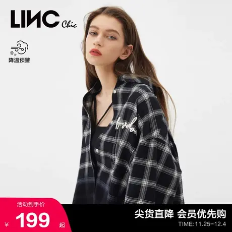 【衬衫合集】LINC金羽杰衬衫女复古廓形渐变格纹衬衫女S13SH410商品大图
