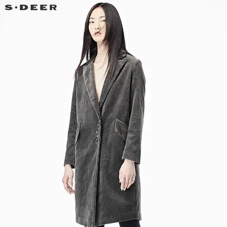 sdeer圣迪奥2018秋装复古艳丽刺绣肌理灯芯绒长西装外套S17381838🖤图片