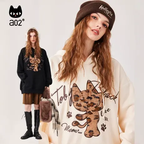 【呼呼严选专享】a02美拉德绣花贴布2023冬季宽松潮酷带帽卫衣图片