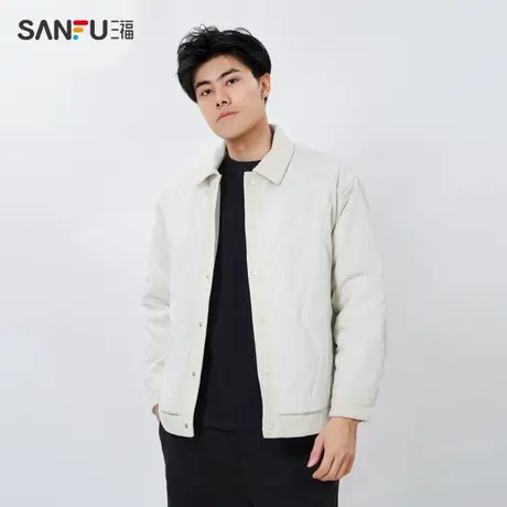 三福2023冬季男士拼色翻领短棉衣 休闲保暖修身时尚外套479084商品大图