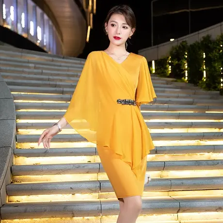 宴会小礼服晚礼服女名媛风气质女神范气质短款平时可穿黄色连衣裙商品大图