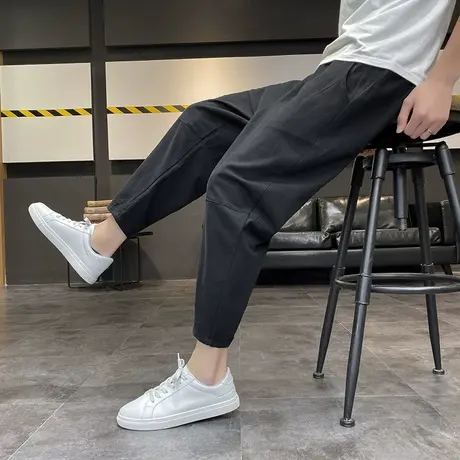 九分裤夏季男士休闲裤宽松青年大码潮胖子肥宽松男装个性复古裤子商品大图