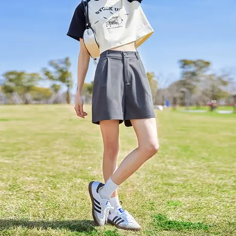 唐狮西装短裤女2023夏季新款基础纯色宽松舒适休闲百慕大短裤DK图片
