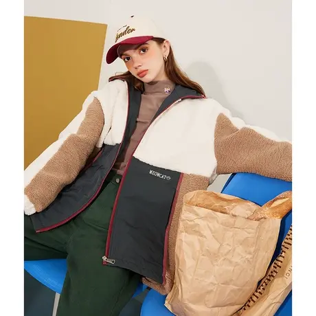 a02美式复古风2024新款冬季撞色拼接宽松百搭女式外套图片