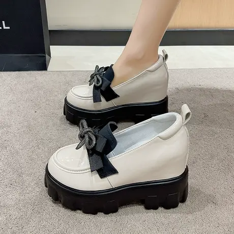 内增高单鞋女2024春季新款厚底乐福鞋小皮鞋女款玛丽珍女鞋高跟鞋图片