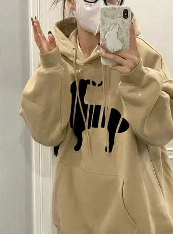 春秋季连帽卫衣女薄款小个子美式复古潮牌oversize慵懒风外套上衣商品大图