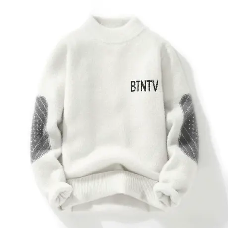 水貂绒毛衣男士半高领针织打底衫秋冬季加厚毛线衣保暖冬装上衣服商品大图