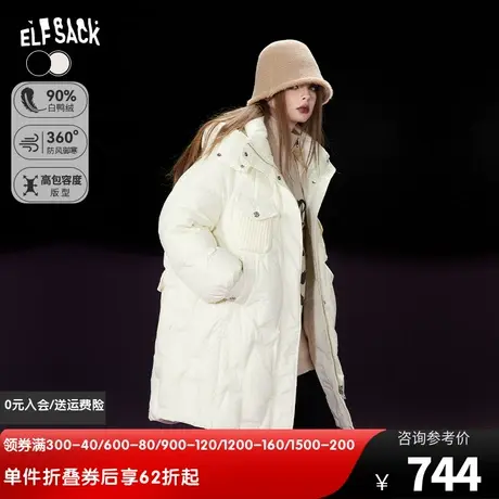 妖精的口袋中长款加厚羽绒服女2023冬季新款连帽立领保暖羽绒外套图片