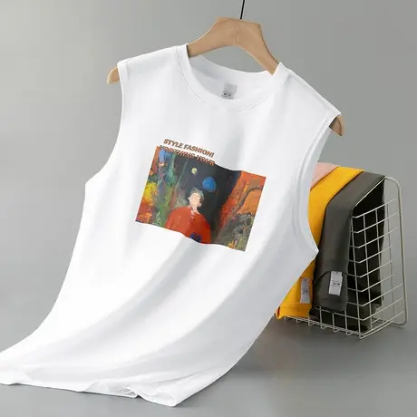 男士背心夏季薄款纯棉白色无袖t恤跨栏篮球健身运动宽肩坎肩汗衫商品大图