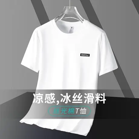 液氨丝光棉白色t恤男短袖圆领上衣服冰丝凉感体恤速干半袖打底衫图片